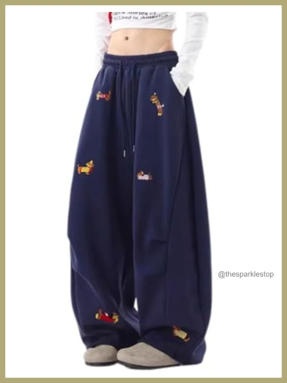 Women's Baggy Sweatpants Animal Embroidered Dachshund Drawstring Y2K Trousers